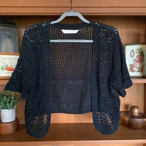 Vintage Y2K Papillion Crochet & Bead Detail Cropped Open Cardigan Shrug Size XL